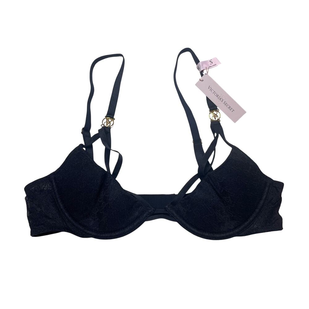 Victoria's Secret Icon Lace Open-Cup Demi Plunge Bra Black Size Small
